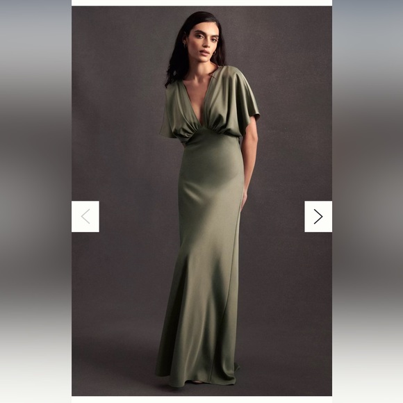 COPY - BHLDN Leila Deep-V Flutter-Sleeve Satin A-Line Gown size 12 - Picture 1 of 4